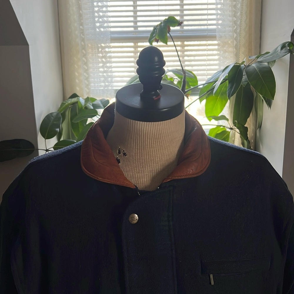 Gant Navy Bomber Jacket with Brown Leather Collar. - Picture 8 of 15